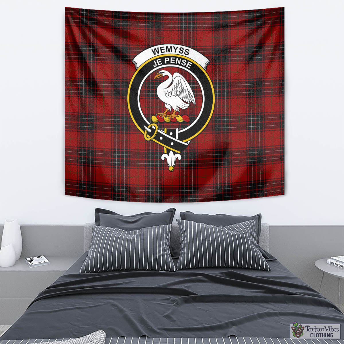 Tartan Vibes Clothing Wemyss Tartan Tapestry Wall Hanging and Home Decor for Room with Family Crest