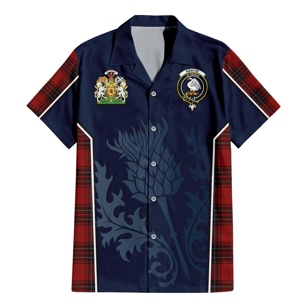 Tartan Vibes Clothing Wemyss Tartan Short Sleeve Button Up Shirt with Family Crest and Scottish Thistle Vibes Sport Style