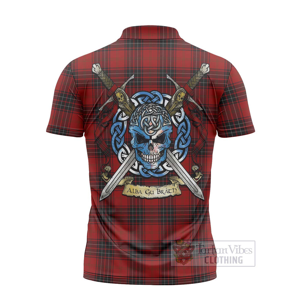 Tartan Vibes Clothing Wemyss Tartan Zipper Polo Shirt with Family Crest Celtic Skull Style