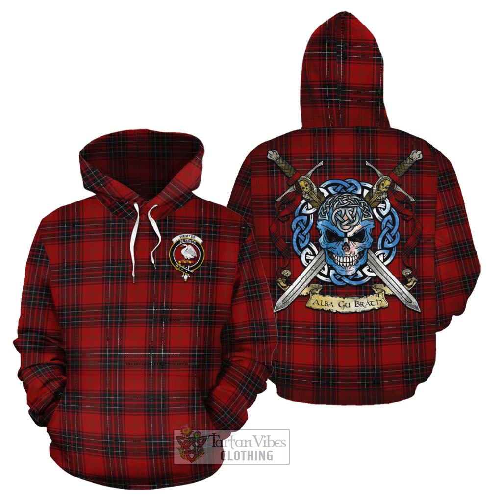 Tartan Vibes Clothing Wemyss Tartan Cotton Hoodie with Family Crest Celtic Skull Style