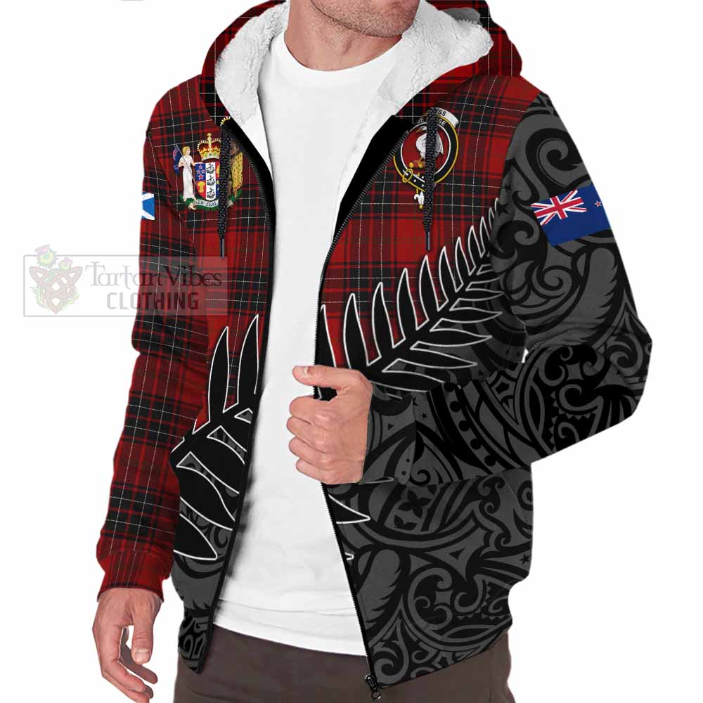 Tartan Vibes Clothing Wemyss Crest Tartan Sherpa Hoodie with New Zealand Silver Fern Half Style