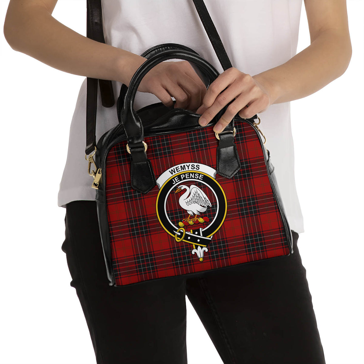 Wemyss Tartan Shoulder Handbags with Family Crest - Tartan Vibes Clothing