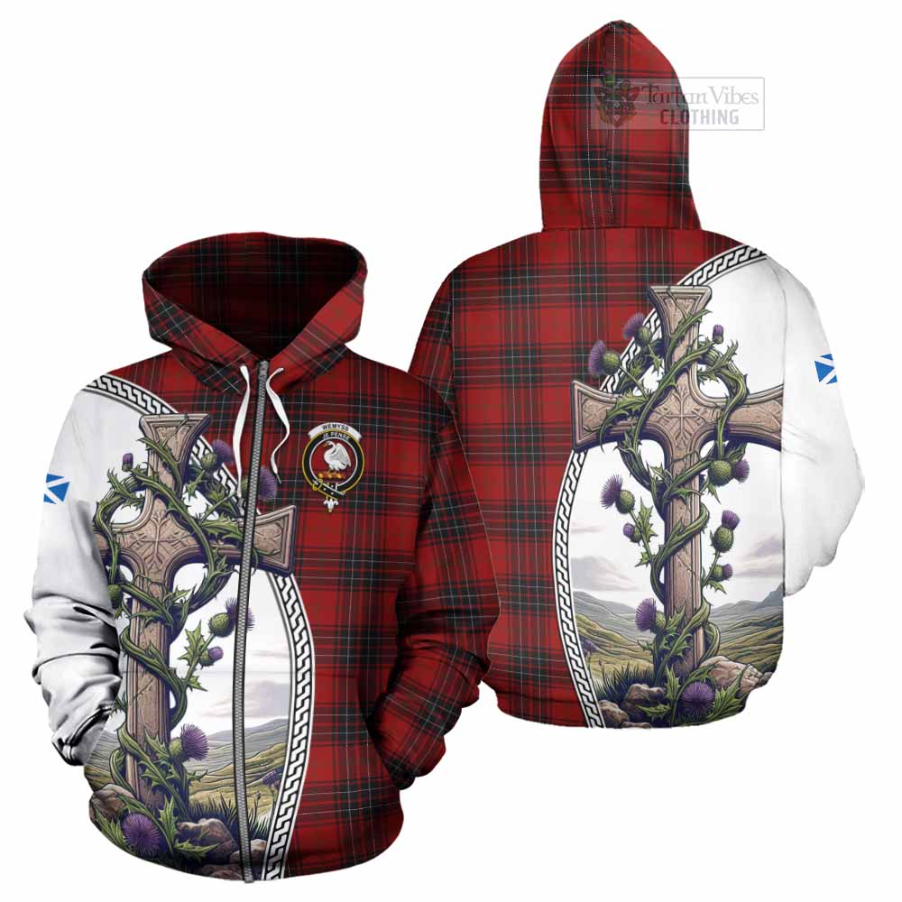 Tartan Vibes Clothing Wemyss Tartan Hoodie with Family Crest and St. Andrew's Cross Accented by Thistle Vines