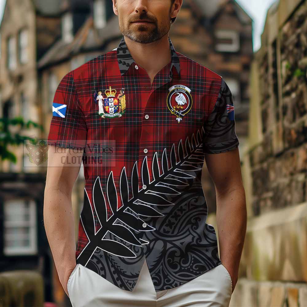 Tartan Vibes Clothing Wemyss Crest Tartan Short Sleeve Button Shirt with New Zealand Silver Fern Half Style