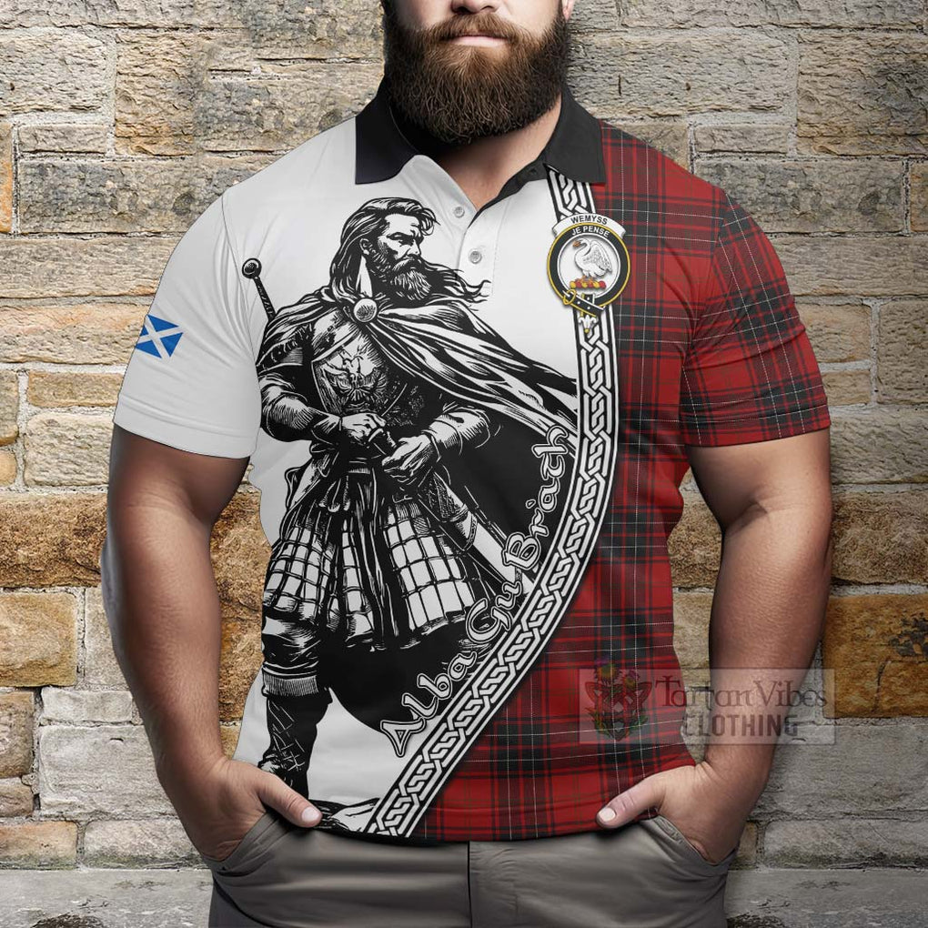 Wemyss Tartan Clan Crest Polo Shirt with Highlander Warrior Celtic Style - Tartan Vibes Clothing