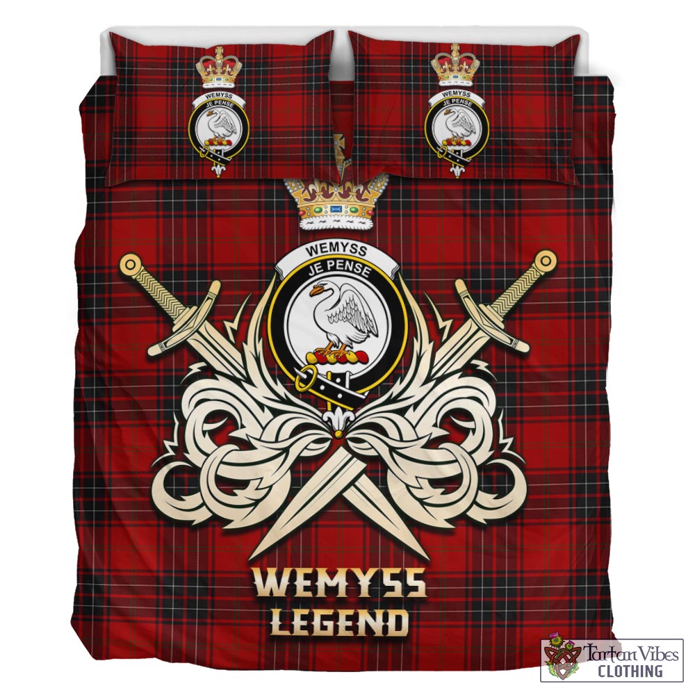 Tartan Vibes Clothing Wemyss Tartan Bedding Set with Clan Crest and the Golden Sword of Courageous Legacy