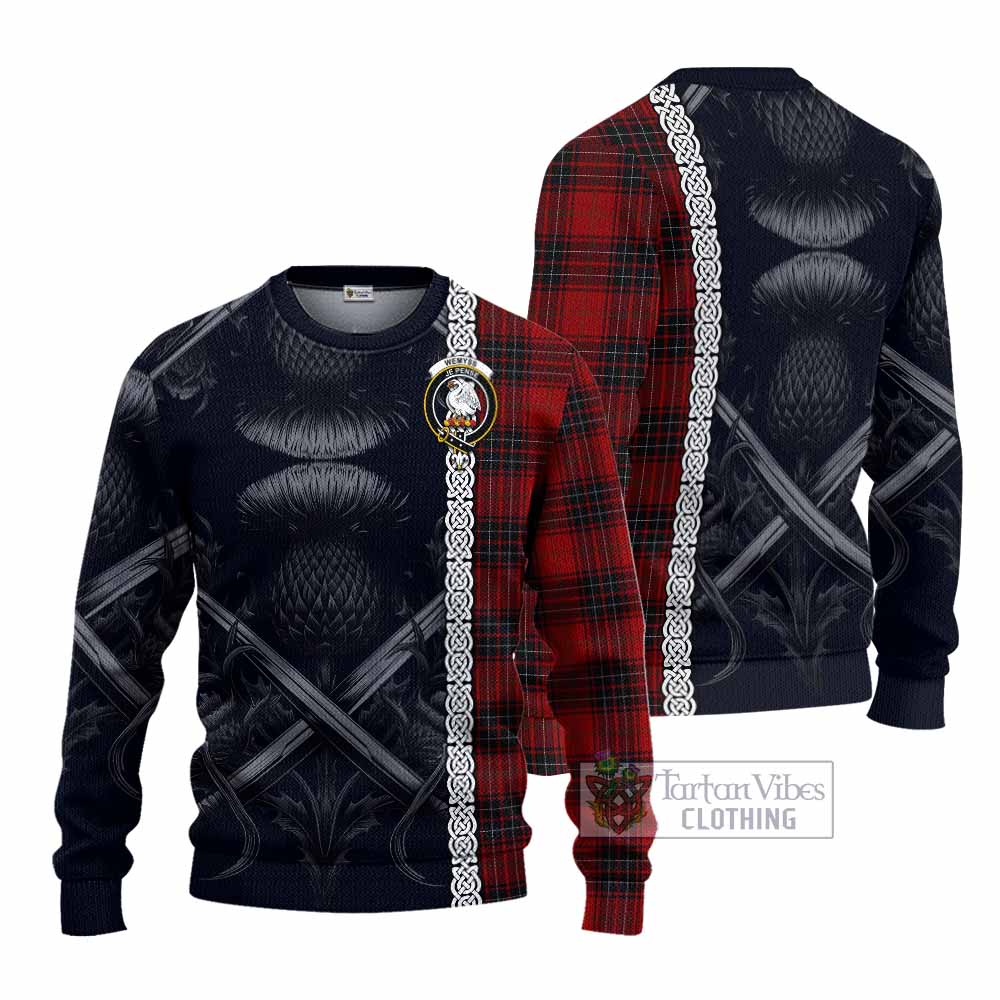 Tartan Vibes Clothing Wemyss Tartan Knitted Sweater with Family Crest Cross Sword Thistle Celtic Vibes