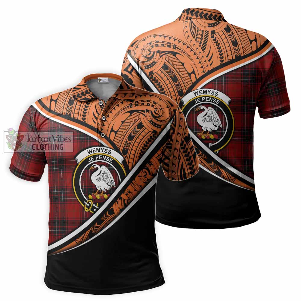 Tartan Vibes Clothing Wemyss Crest Tartan Polo Shirt with Maori Tattoo Style - Orange Version