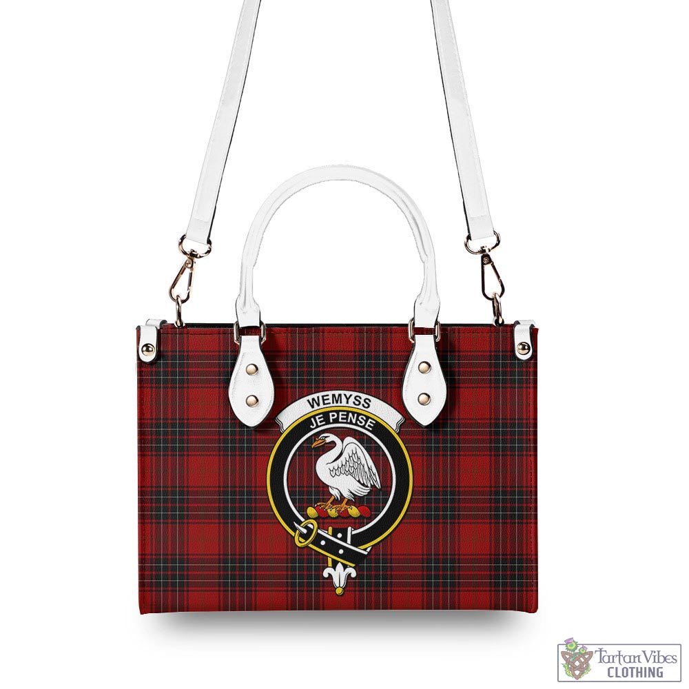 Tartan Vibes Clothing Wemyss Tartan Luxury Leather Handbags with Family Crest