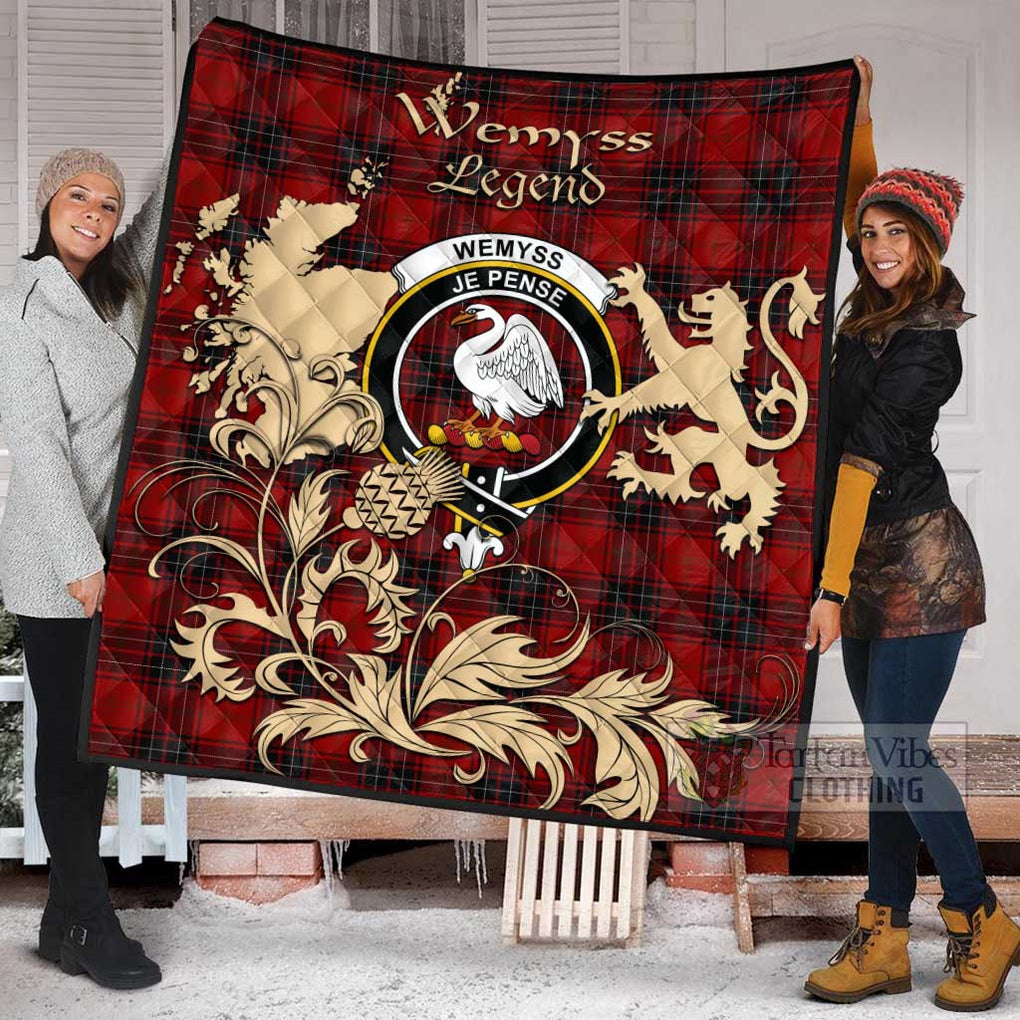 Tartan Vibes Clothing Wemyss Tartan Quilt with Family Crest and Scottish Symbol Style