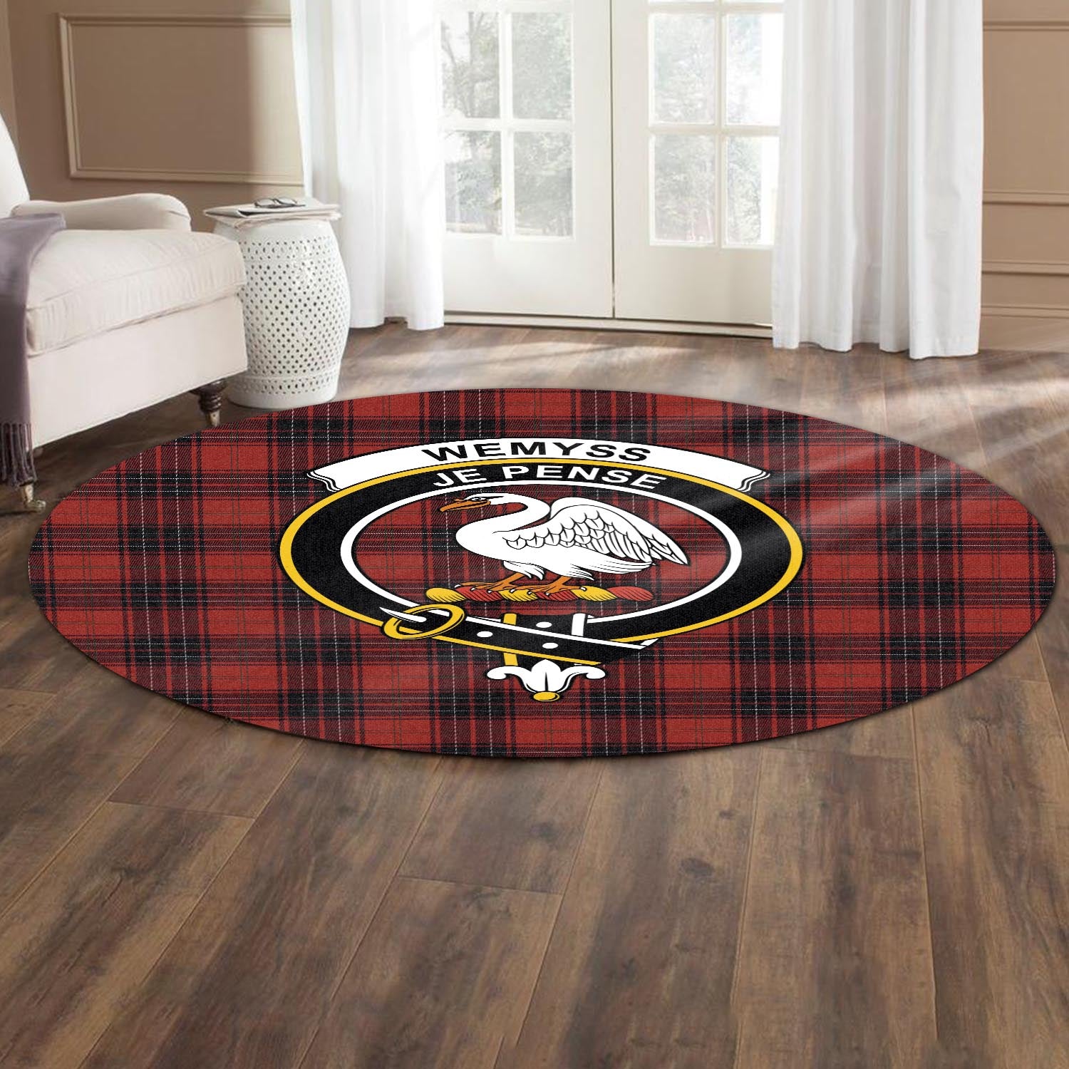 wemyss-tartan-round-rug-with-family-crest