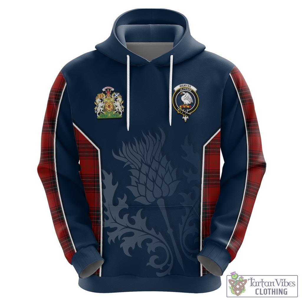 Tartan Vibes Clothing Wemyss Tartan Hoodie with Family Crest and Scottish Thistle Vibes Sport Style