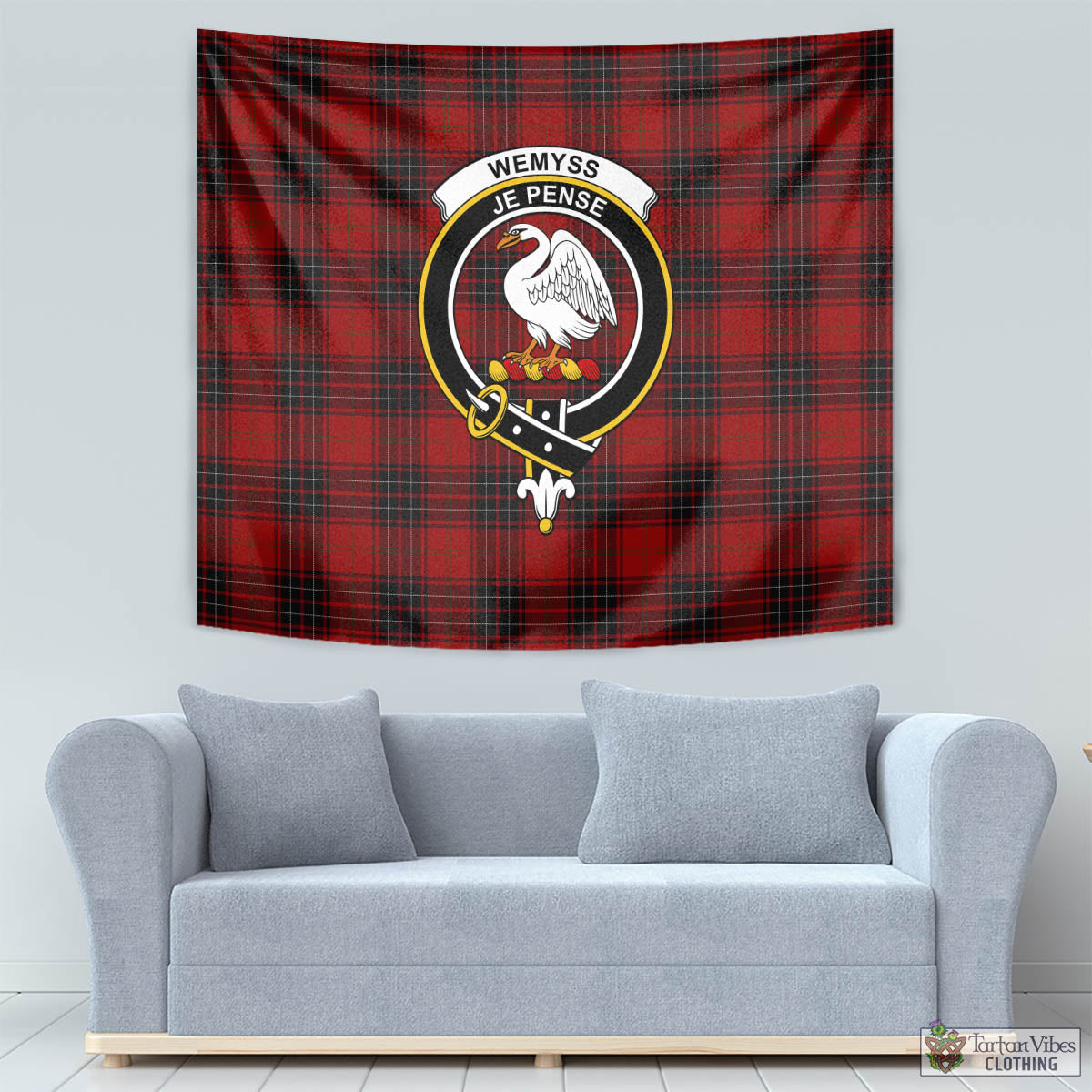 Tartan Vibes Clothing Wemyss Tartan Tapestry Wall Hanging and Home Decor for Room with Family Crest