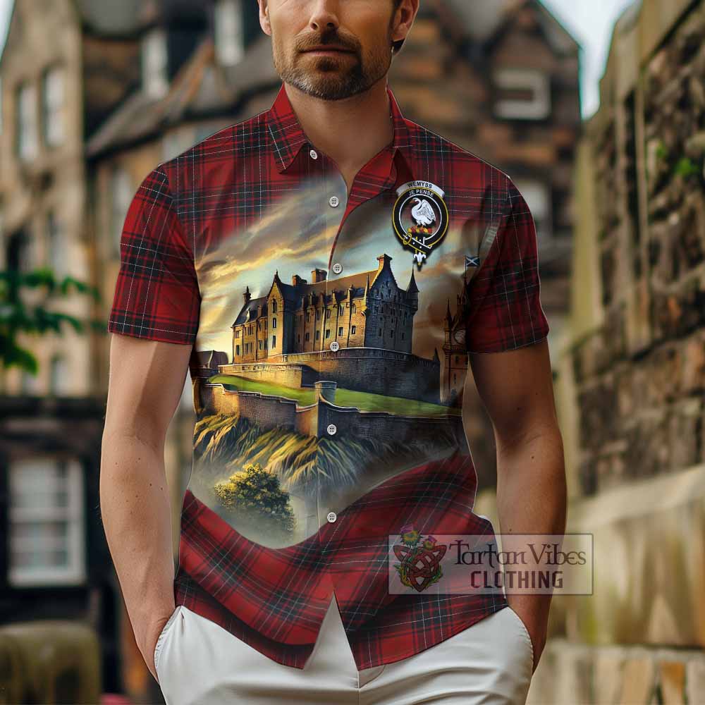 Wemyss Tartan Family Crest Hawaiian Shirt with Scottish Ancient Castle Style - Tartan Vibes Clothing