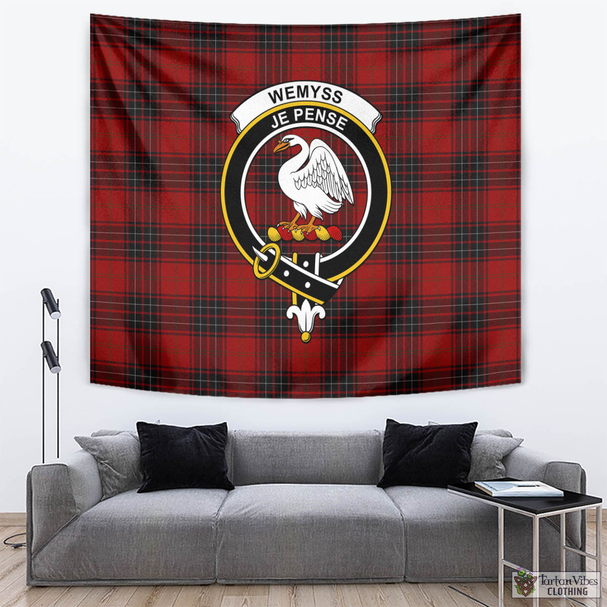 Tartan Vibes Clothing Wemyss Tartan Tapestry Wall Hanging and Home Decor for Room with Family Crest