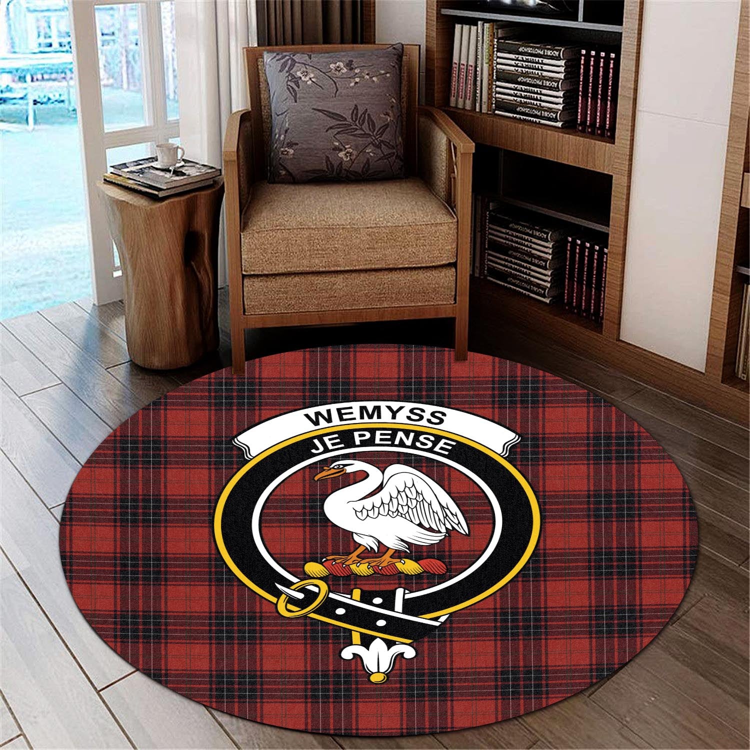 wemyss-tartan-round-rug-with-family-crest