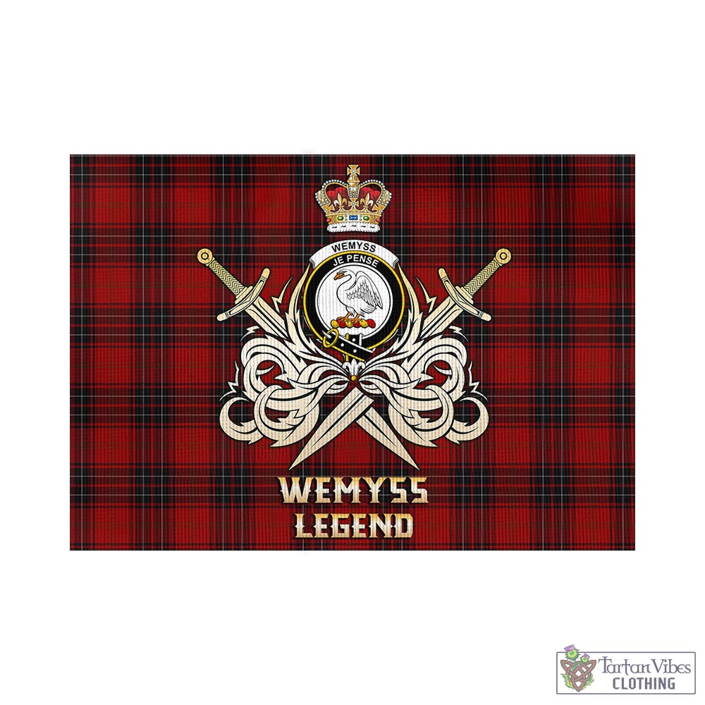 Tartan Vibes Clothing Wemyss Tartan Flag with Clan Crest and the Golden Sword of Courageous Legacy