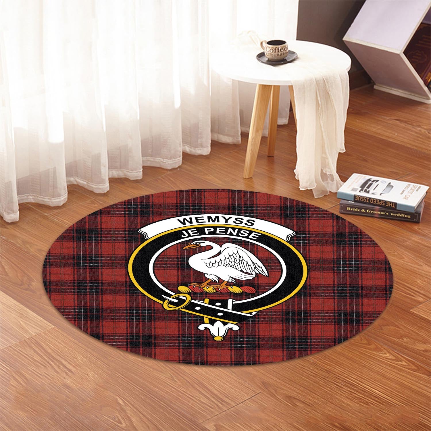 wemyss-tartan-round-rug-with-family-crest