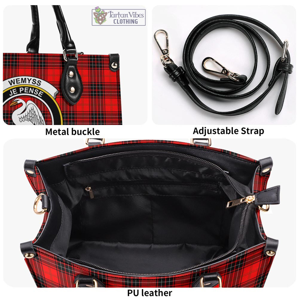 Tartan Vibes Clothing Wemyss Modern Tartan Luxury Leather Handbags with Family Crest