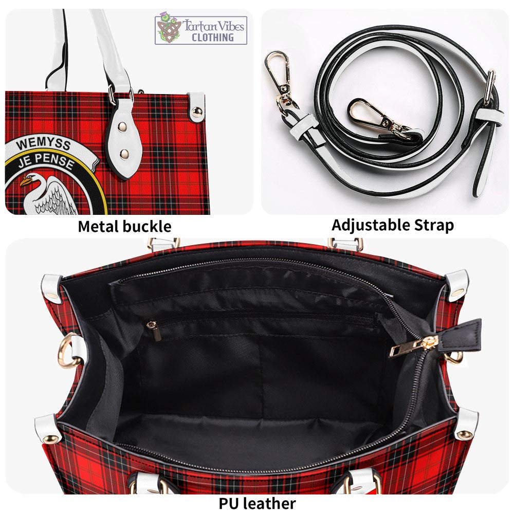 Tartan Vibes Clothing Wemyss Modern Tartan Luxury Leather Handbags with Family Crest