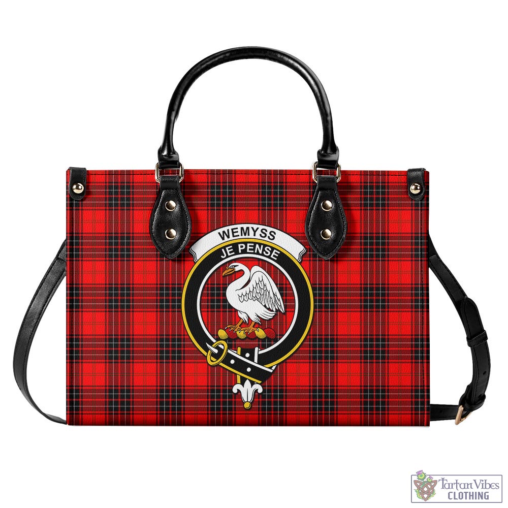 Tartan Vibes Clothing Wemyss Modern Tartan Luxury Leather Handbags with Family Crest