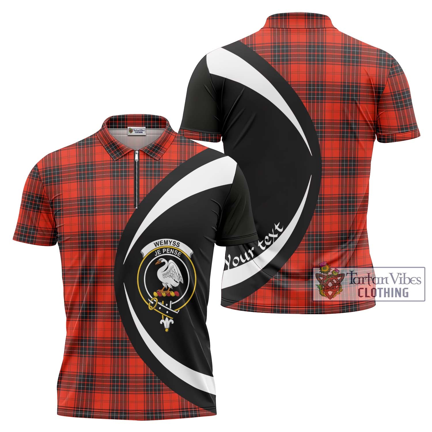 Wemyss Tartan Zipper Polo Shirt with Family Crest Circle Style Unisex - Tartan Vibes Clothing