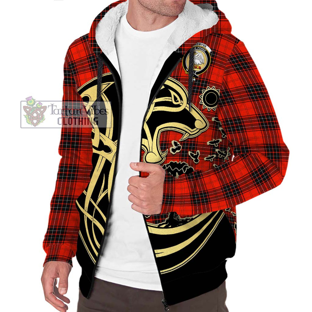 Wemyss Tartan Sherpa Hoodie with Family Crest Celtic Wolf Style Unisex S - Tartan Vibes Clothing