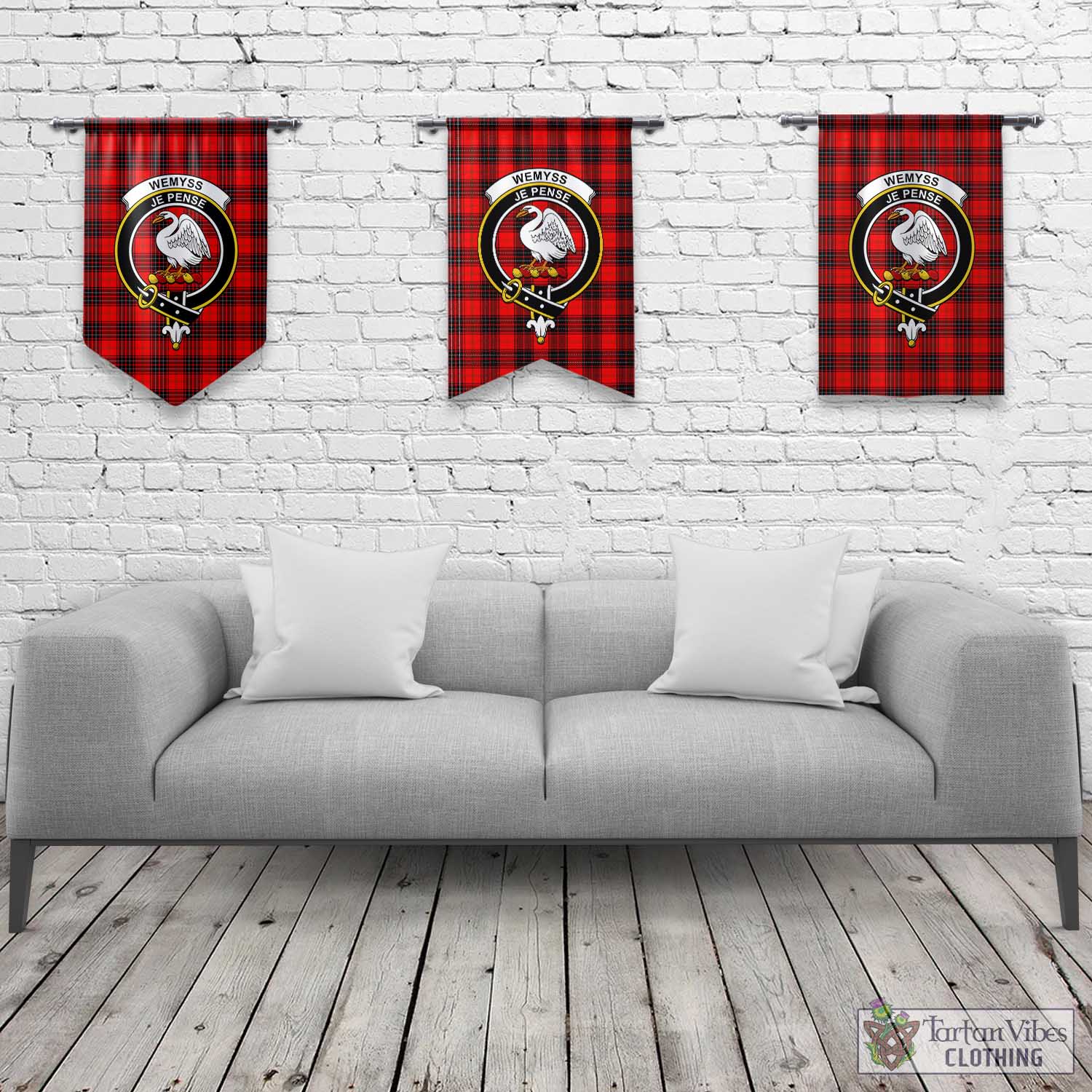 Tartan Vibes Clothing Wemyss Modern Tartan Gonfalon, Tartan Banner with Family Crest