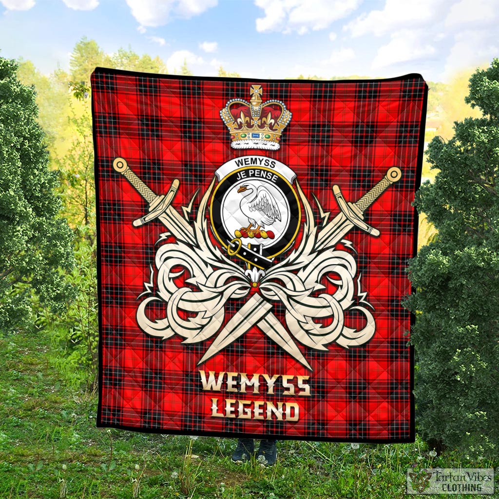 Tartan Vibes Clothing Wemyss Modern Tartan Quilt with Clan Crest and the Golden Sword of Courageous Legacy