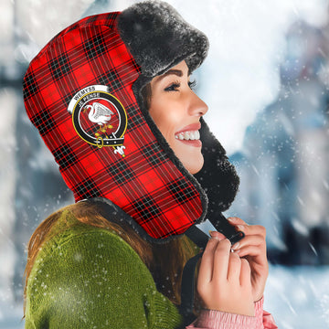 Wemyss Tartan Winter Trapper Hat with Family Crest