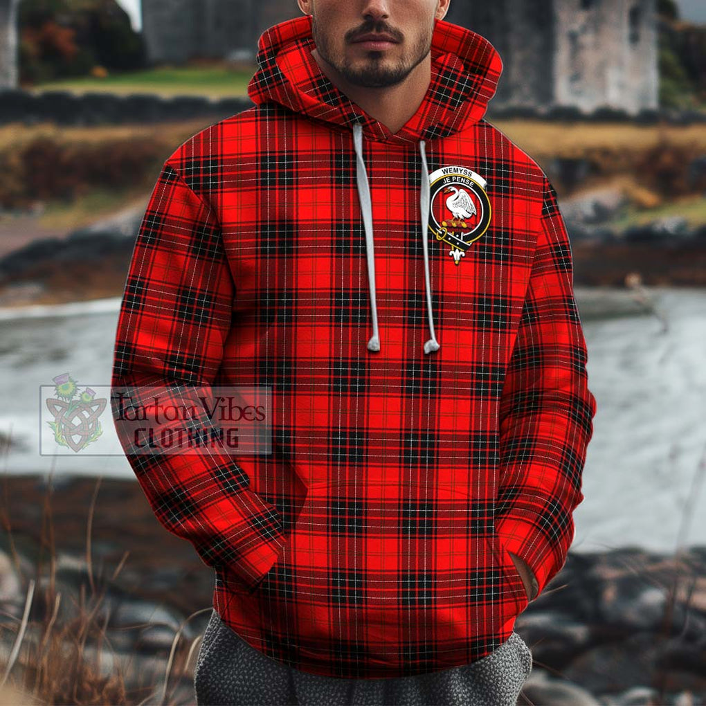 Wemyss Tartan Cotton Hoodie with Family Crest Pullover Hoodie XS - Tartan Vibes Clothing