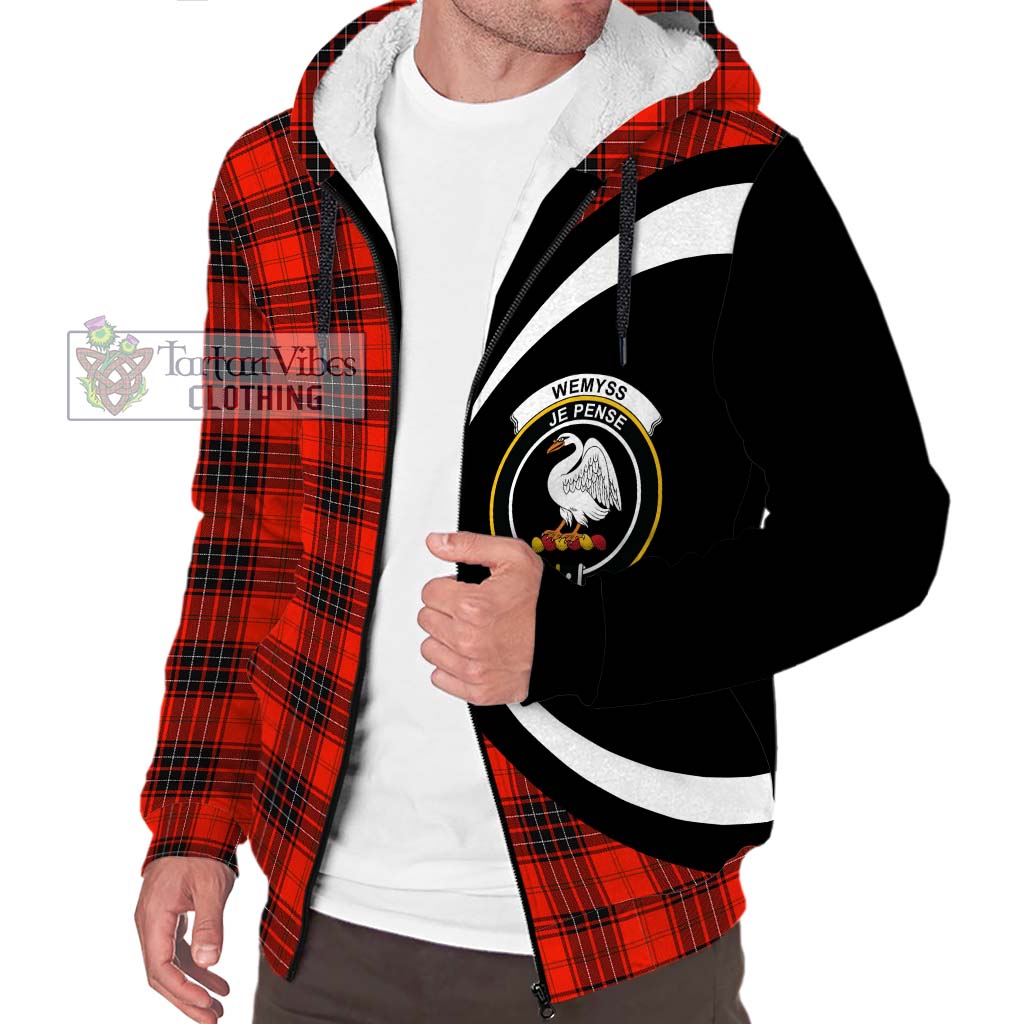 Wemyss Tartan Sherpa Hoodie with Family Crest Circle Style Unisex S - Tartan Vibes Clothing