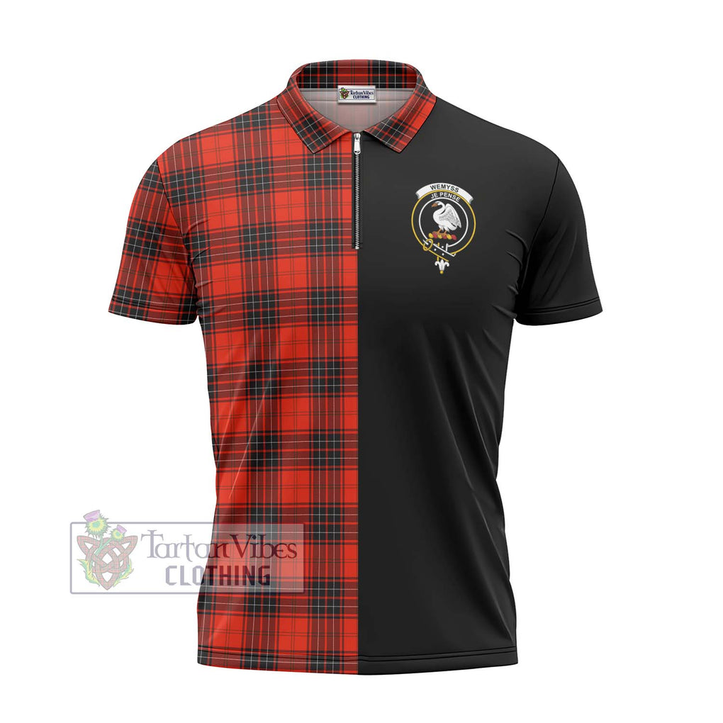 Wemyss Tartan Zipper Polo Shirt with Family Crest and Half Of Me Style - Tartanvibesclothing Shop