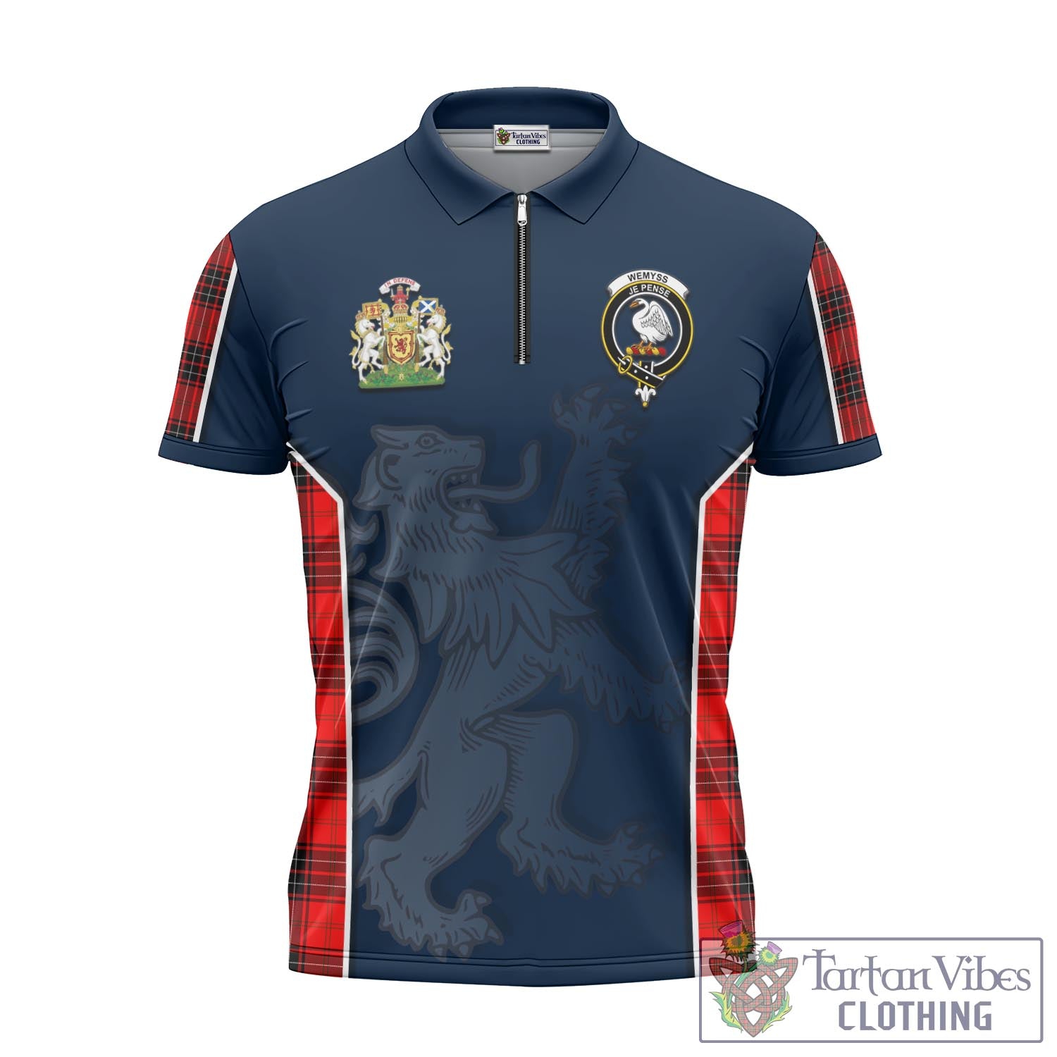 Tartan Vibes Clothing Wemyss Modern Tartan Zipper Polo Shirt with Family Crest and Lion Rampant Vibes Sport Style