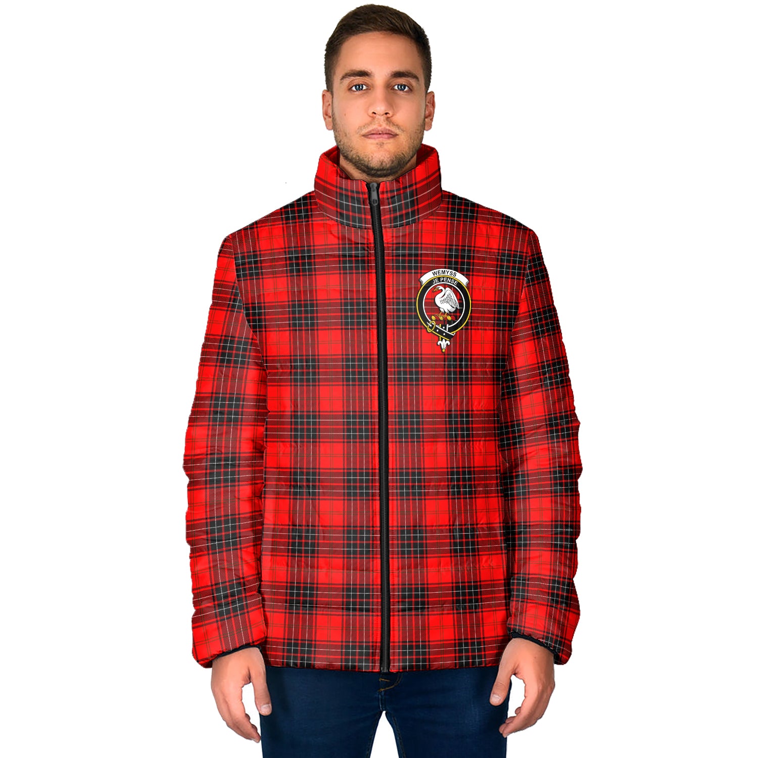 Wemyss Tartan Padded Jacket with Family Crest - Tartan Vibes Clothing