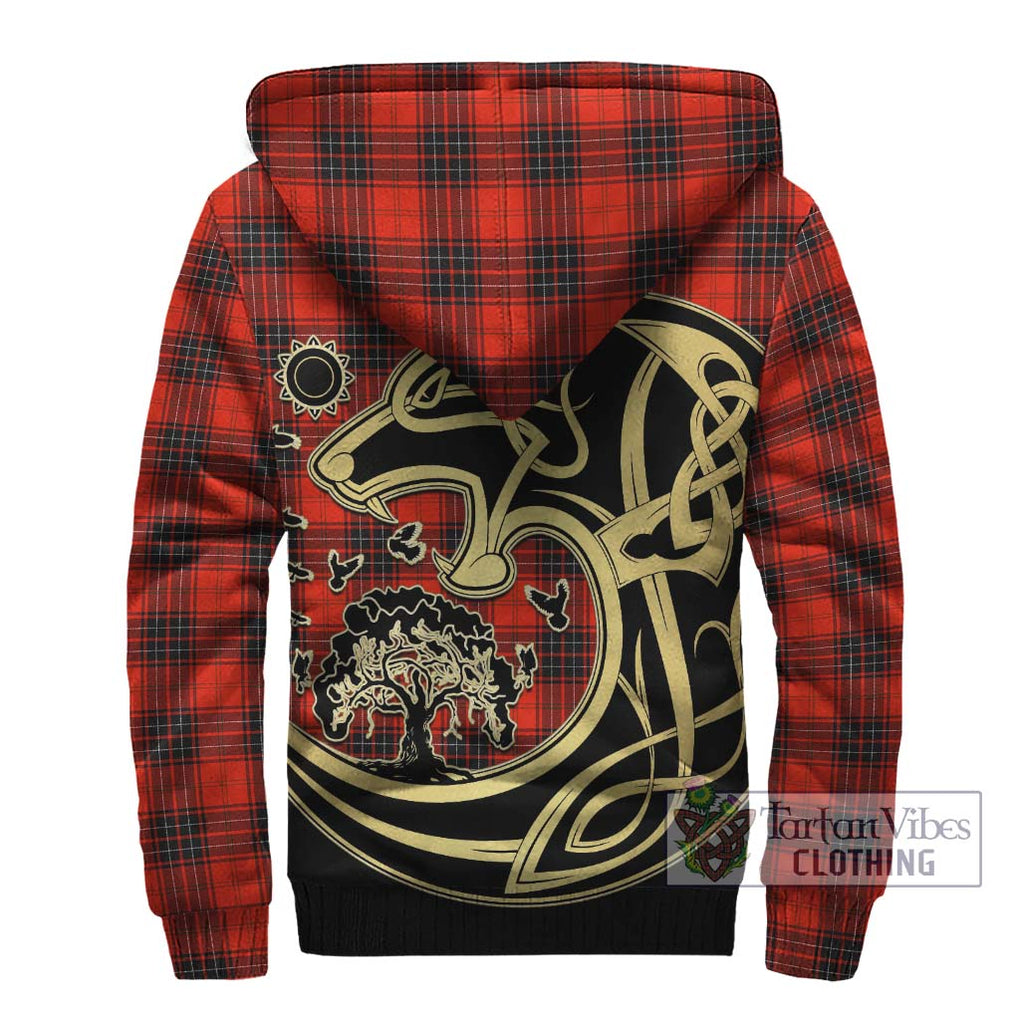 Wemyss Tartan Sherpa Hoodie with Family Crest Celtic Wolf Style - Tartan Vibes Clothing