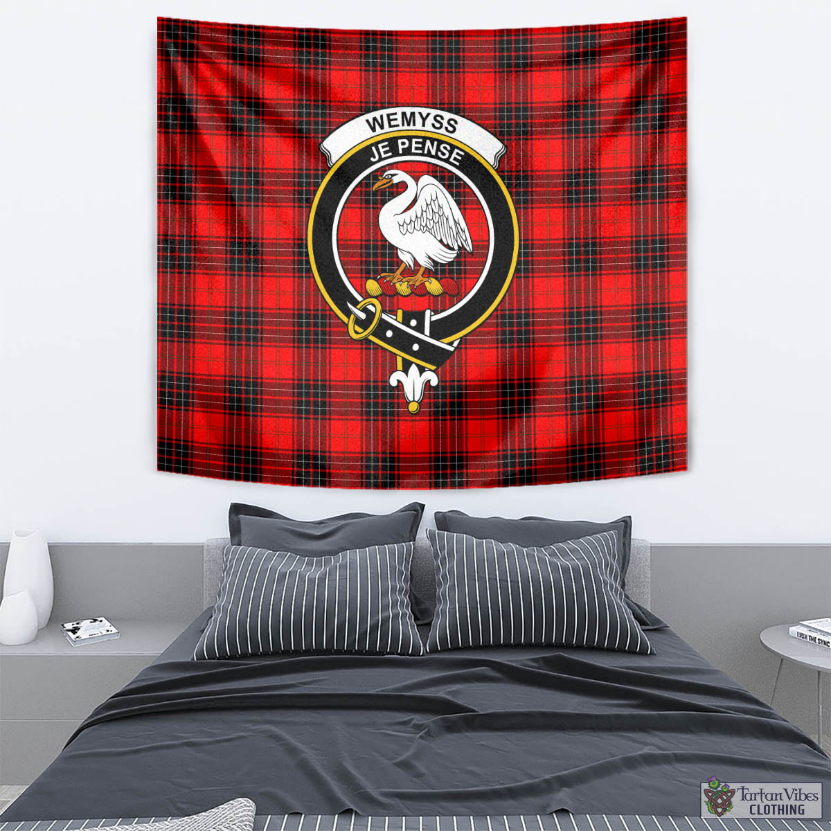 Tartan Vibes Clothing Wemyss Modern Tartan Tapestry Wall Hanging and Home Decor for Room with Family Crest