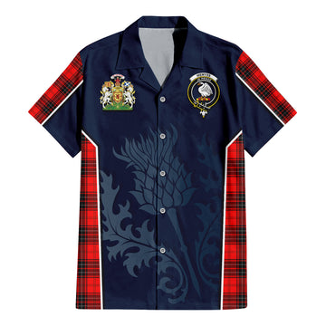 Wemyss Tartan Short Sleeve Button Up Shirt with Family Crest and Scottish Thistle Vibes Sport Style