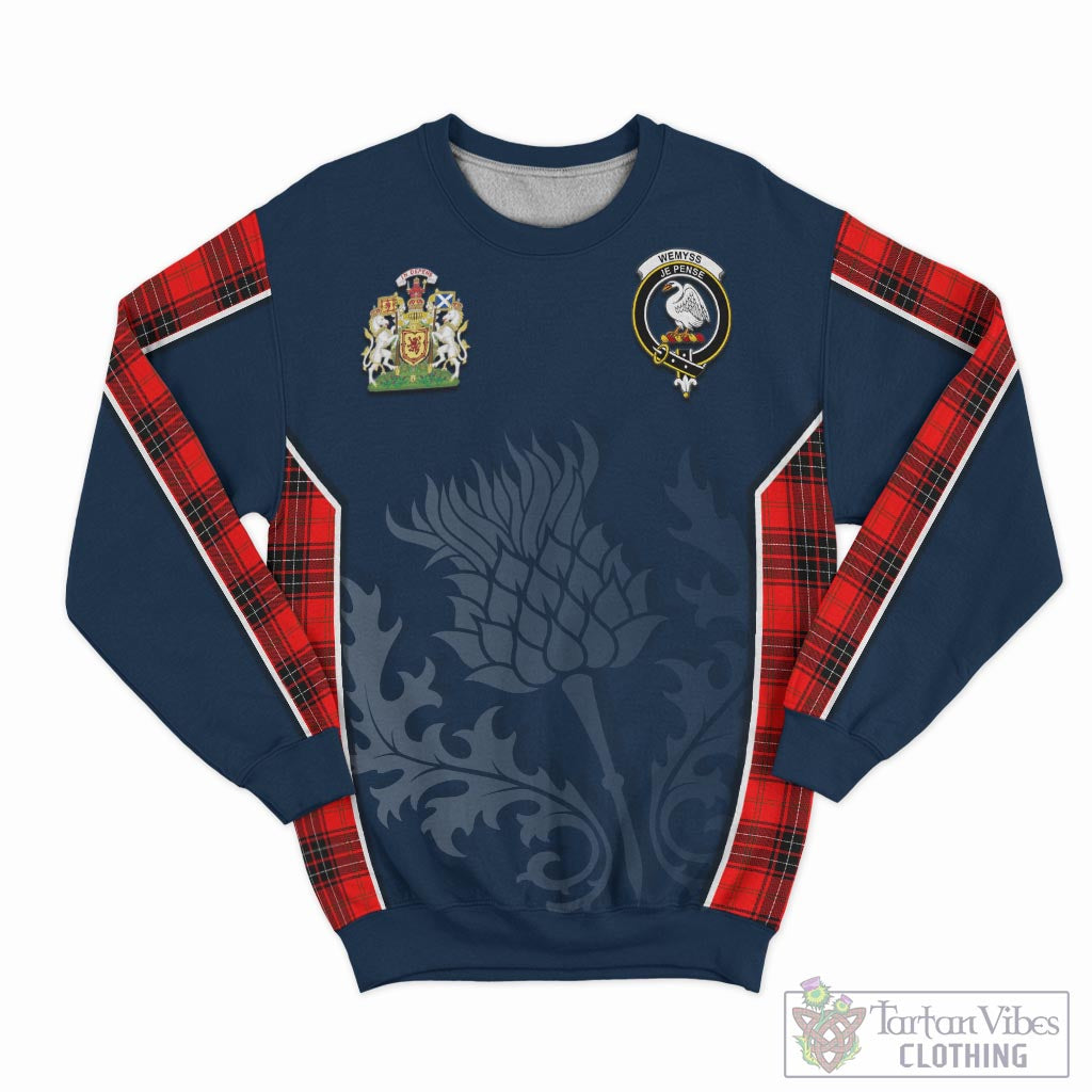 Tartan Vibes Clothing Wemyss Modern Tartan Sweatshirt with Family Crest and Scottish Thistle Vibes Sport Style