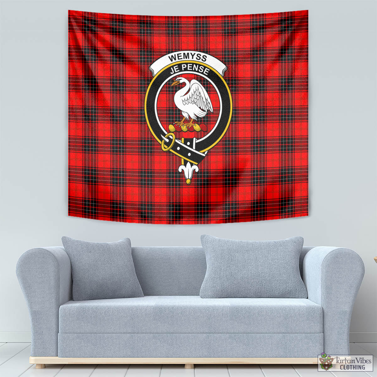 Tartan Vibes Clothing Wemyss Modern Tartan Tapestry Wall Hanging and Home Decor for Room with Family Crest