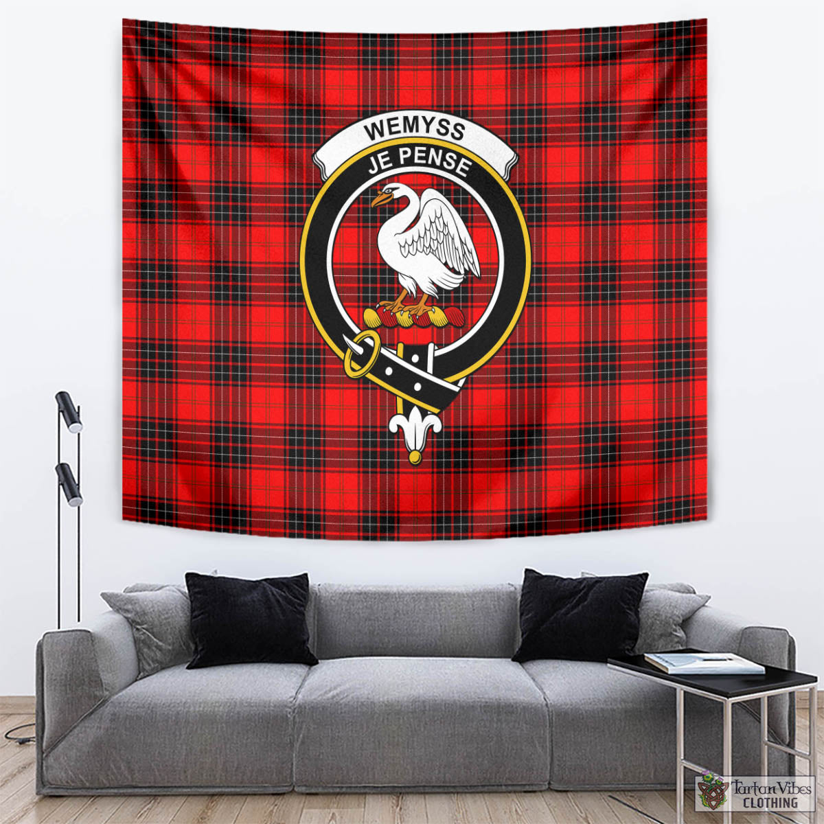 Tartan Vibes Clothing Wemyss Modern Tartan Tapestry Wall Hanging and Home Decor for Room with Family Crest