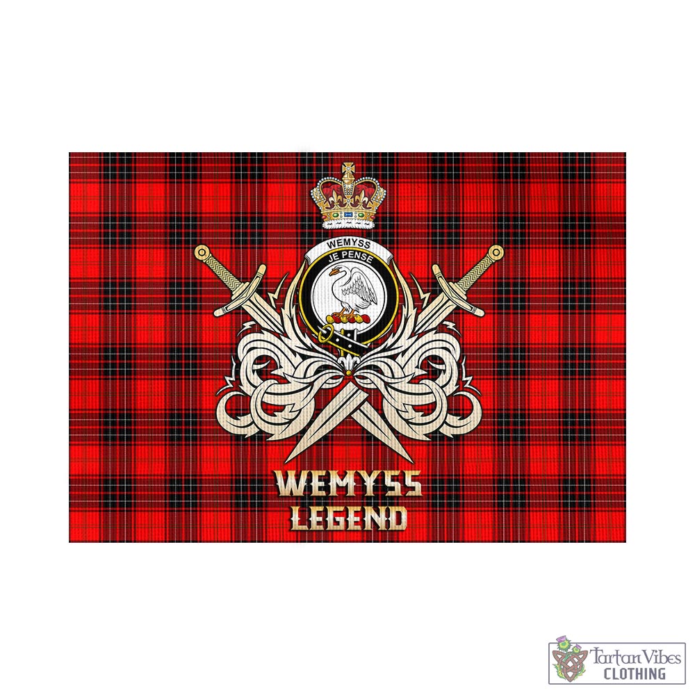 Tartan Vibes Clothing Wemyss Modern Tartan Flag with Clan Crest and the Golden Sword of Courageous Legacy