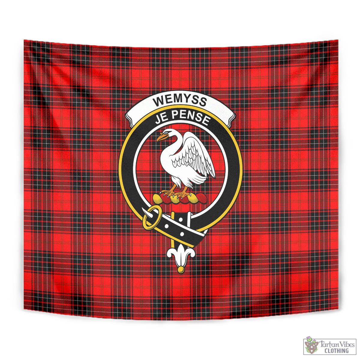 Tartan Vibes Clothing Wemyss Modern Tartan Tapestry Wall Hanging and Home Decor for Room with Family Crest