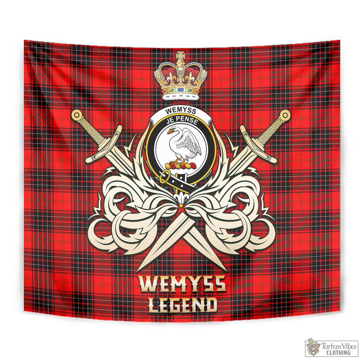 Tartan Vibes Clothing Wemyss Modern Tartan Tapestry with Clan Crest and the Golden Sword of Courageous Legacy