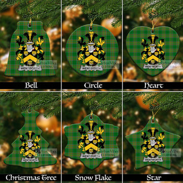 Wentworth Irish Clan Tartan Christmas Ceramic Ornament with Coat of Arms