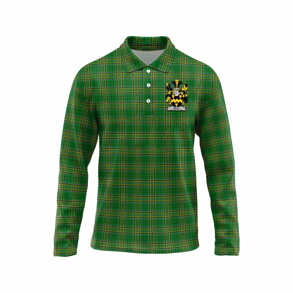 Tartan Vibes Clothing West Irish Clan Tartan Long Sleeve Polo Shirt with Coat of Arms