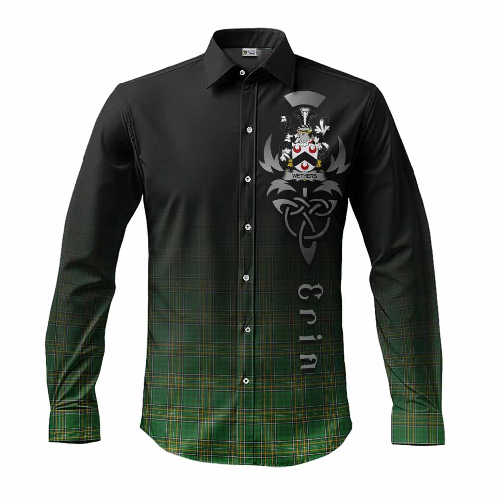 Wethers Irish Clan Long Sleeve Button Shirt with Coat of Arms Erin Go Bragh Celtic Inspired Men's Shirt S - Tartan Vibes Clothing