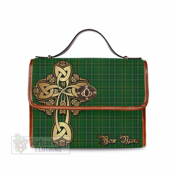 Wexford County Ireland Tartan Waterproof Canvas Bag Golden Thistle Celtic Cross Style