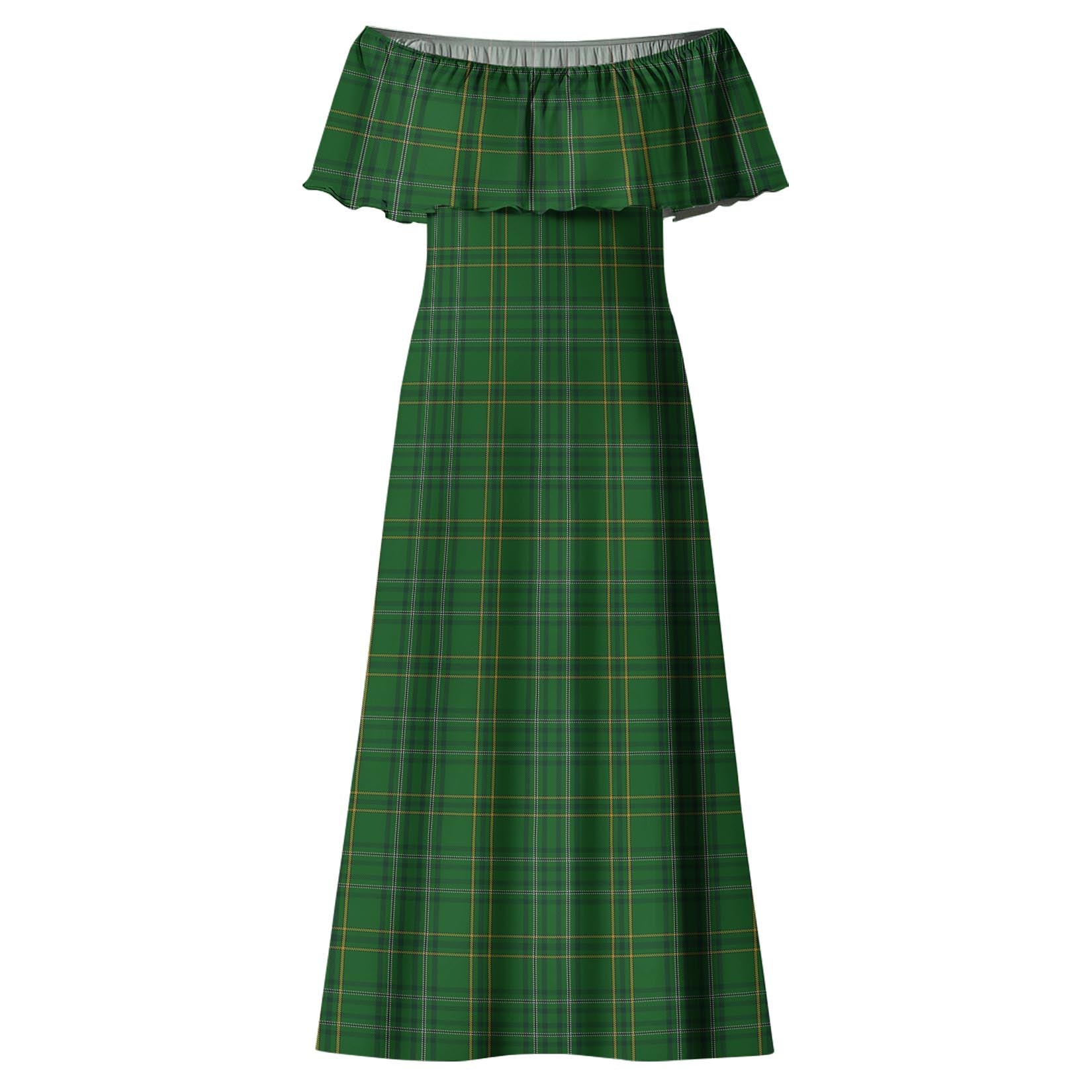 Wexford County Ireland Tartan Off Shoulder Long Dress - Tartanvibesclothing