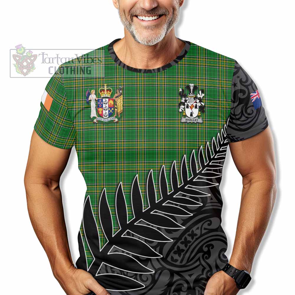 Tartan Vibes Clothing Whalley Irish Clan Tartan T-Shirt with Coat of Arms New Zealand Silver Fern Half Style